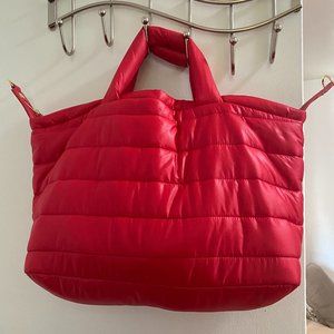 Red puffer tote bag